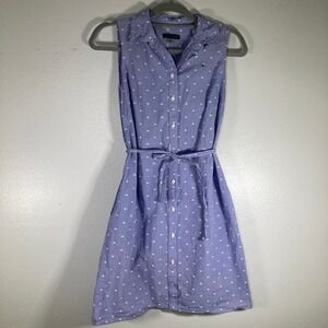 Tommy Hilfiger Womens 4 Blue Gingham Polka Dot Sleeveless Shirt Dress Size 4